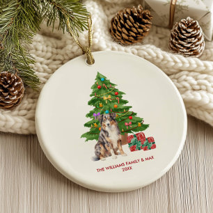 Australian Shepherd Dog Personalized Christmas Ceramic Ornament