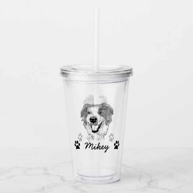 Australian Shepherd Dog Personalized Drawing Acrylic Tumbler (Front)