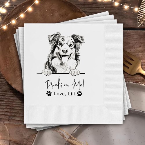 Australian Shepherd Dog Personalized Drinks On Me Napkins