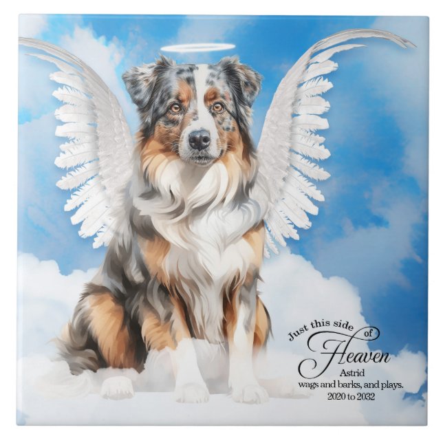 Australian Shepherd Dog Personalized Pet Memorial Ceramic Tile (Front)