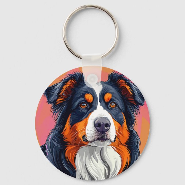 Australian Shepherd Dog Portrait Daily Accent Keychain (Front)