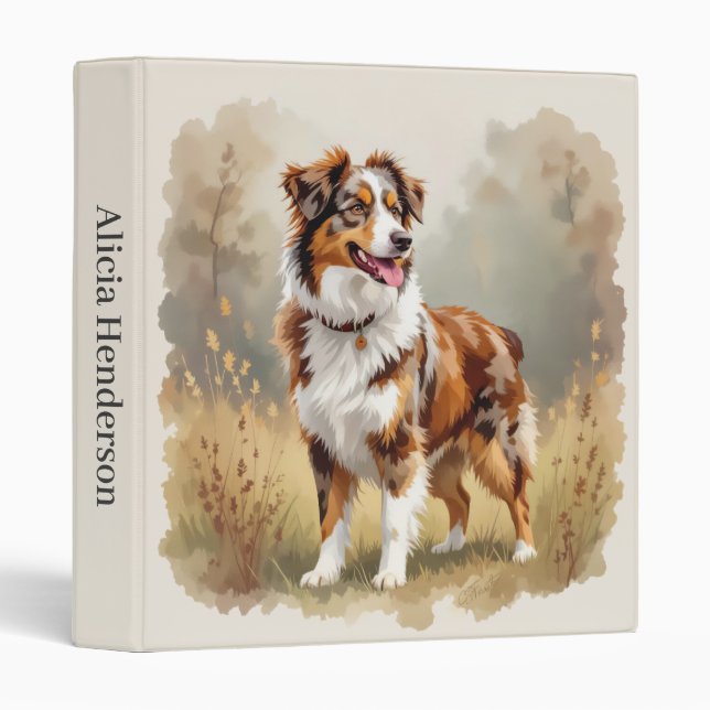 Australian Shepherd Dog Red Merle Aussie 3 Ring Binder (Front/Spine)