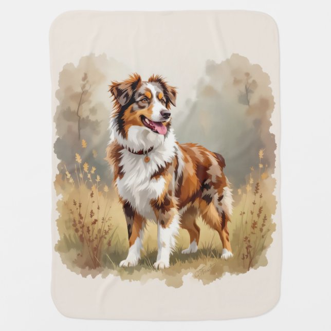 Australian Shepherd Dog Red Merle Aussie Baby Blanket (Front)