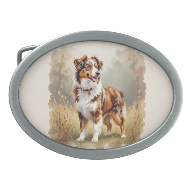 Australian Shepherd Dog Red Merle Aussie Belt Buckle (Front)