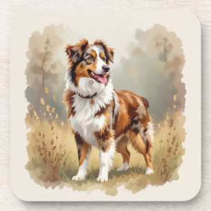 Australian Shepherd Dog Red Merle Aussie Beverage Coaster