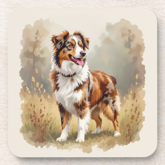 Australian Shepherd Dog Red Merle Aussie Beverage Coaster (Front)