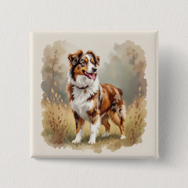Australian Shepherd Dog Red Merle Aussie Button (Front)