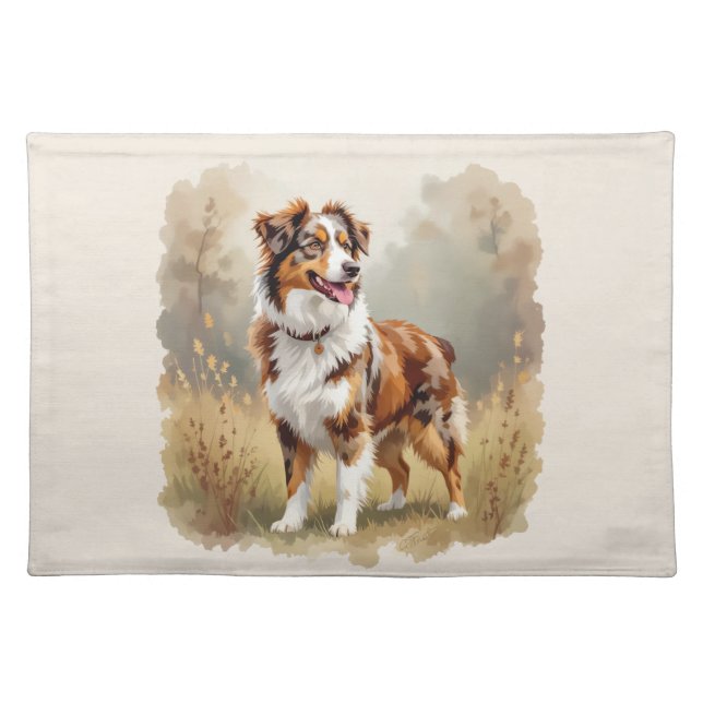 Australian Shepherd Dog Red Merle Aussie Cloth Placemat (Front)