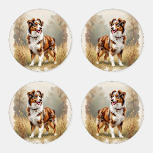 Australian Shepherd Dog Red Merle Aussie Coaster Set