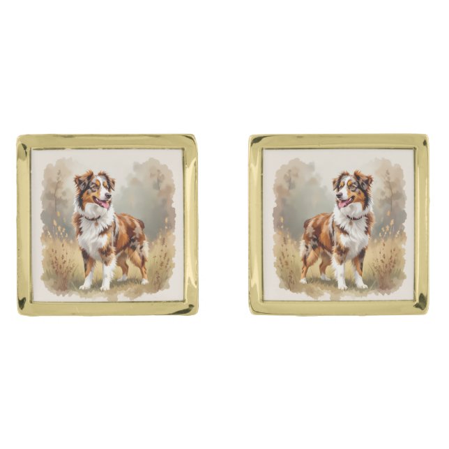 Australian Shepherd Dog Red Merle Aussie Cufflinks (Front)