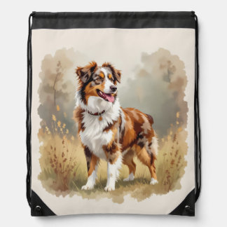 Australian Shepherd Dog Red Merle Aussie Drawstring Bag