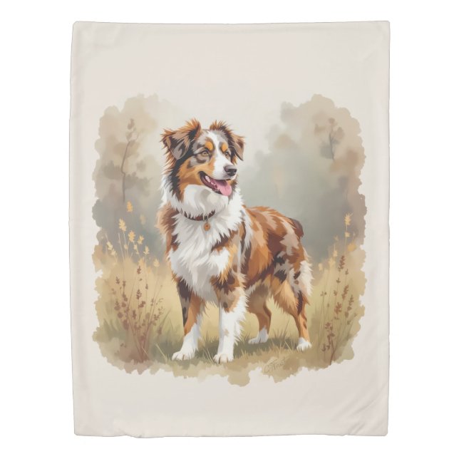 Australian Shepherd Dog Red Merle Aussie Duvet Cover (Front)