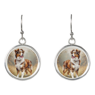 Australian Shepherd Dog Red Merle Aussie Earrings