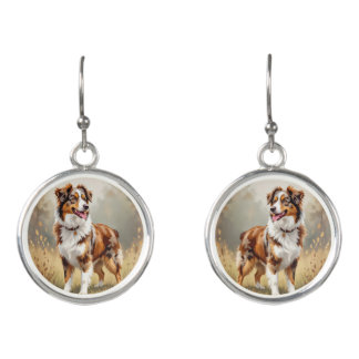 Australian Shepherd Dog Red Merle Aussie Earrings
