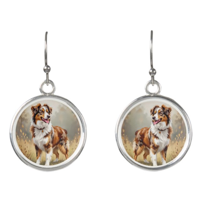 Australian Shepherd Dog Red Merle Aussie Earrings (Front)