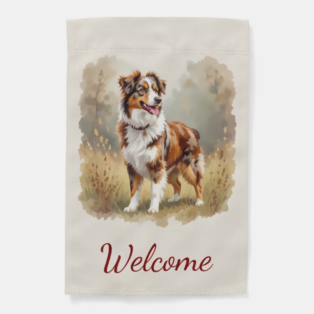 Australian Shepherd Dog Red Merle Aussie Garden Flag (Front)