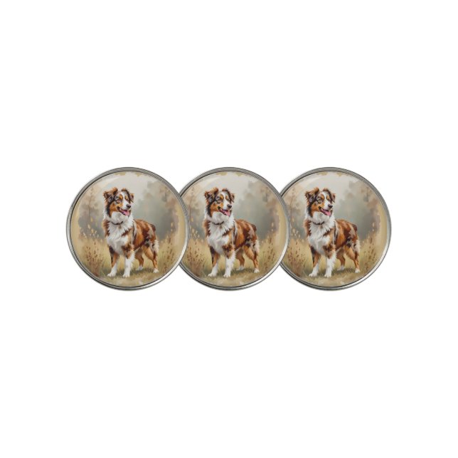 Australian Shepherd Dog Red Merle Aussie Golf Ball Marker (3 Up)