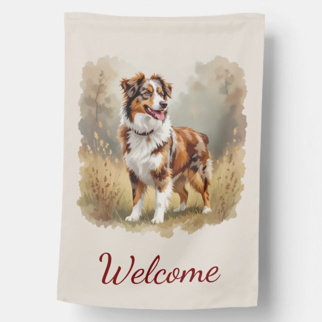 Australian Shepherd Dog Red Merle Aussie House Flag (Front)