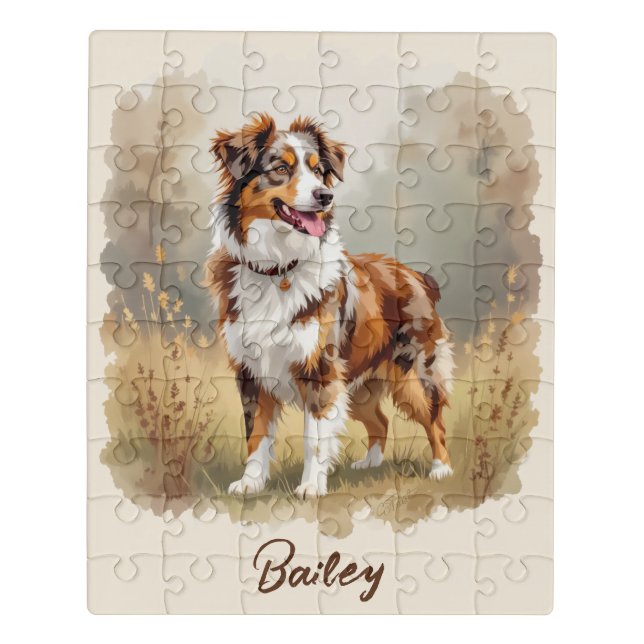 Australian Shepherd Dog Red Merle Aussie Jigsaw Puzzle (Puzzle Vertical)