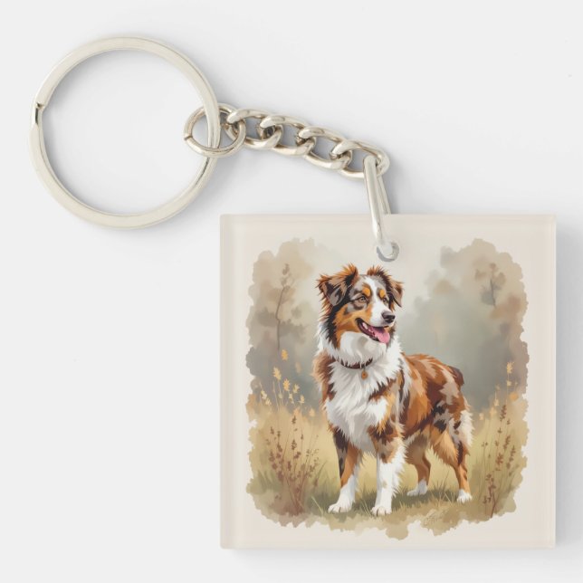 Australian Shepherd Dog Red Merle Aussie Keychain (Front)