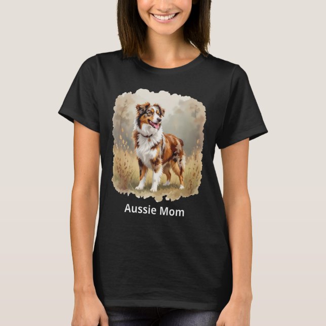 Australian Shepherd Dog Red Merle Aussie Mom T-Shirt (Front)