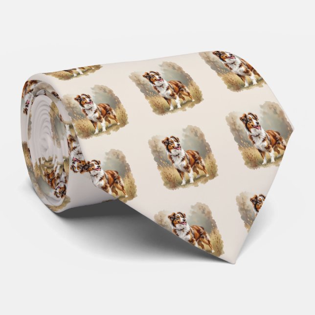 Australian Shepherd Dog Red Merle Aussie Neck Tie (Rolled)