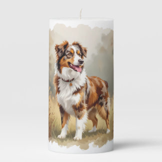 Australian Shepherd Dog Red Merle Aussie Pillar Candle