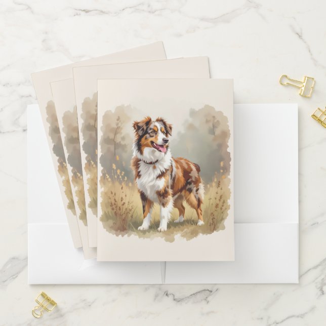 Australian Shepherd Dog Red Merle Aussie Pocket Folder (In Situ)