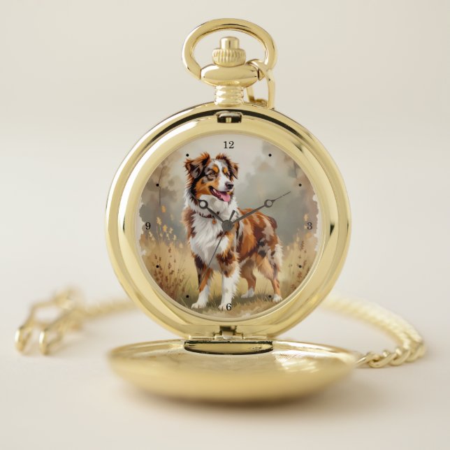 Australian Shepherd Dog Red Merle Aussie Pocket Watch (Inside)