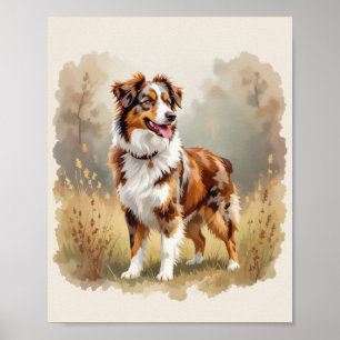 Australian Shepherd Dog Red Merle Aussie Poster