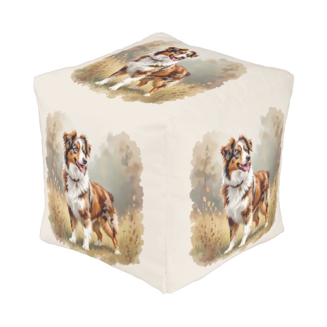 Australian Shepherd Dog Red Merle Aussie Pouf (Angled Front)