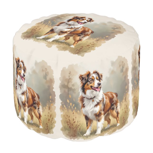 Australian Shepherd Dog Red Merle Aussie Pouf (Angled Front)