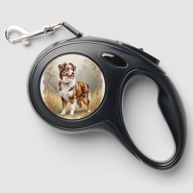 Australian Shepherd Dog Red Merle Aussie Retractable Pet Leash (Front)