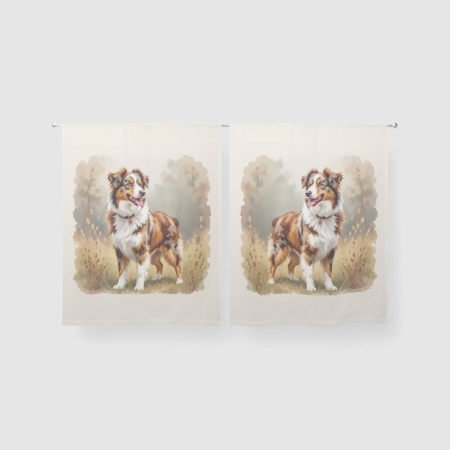 Australian Shepherd Dog Red Merle Aussie Sheer Curtains (Pair)