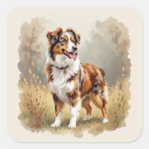 Australian Shepherd Dog Red Merle Aussie Square Sticker
