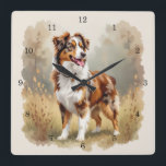 Australian Shepherd Dog Red Merle Aussie Square Wall Clock<br><div class="desc">Australian Shepherd Dog Red Merle Aussie</div>