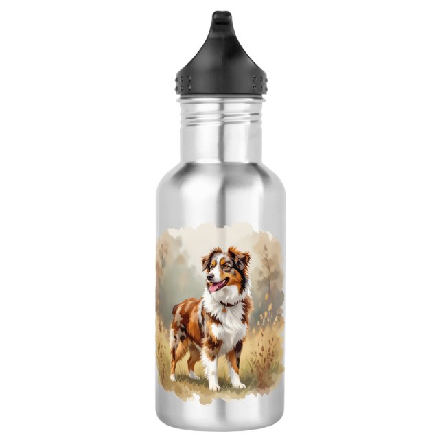 Australian Shepherd Dog Red Merle Aussie Stainless Steel Water Bottle (Right)