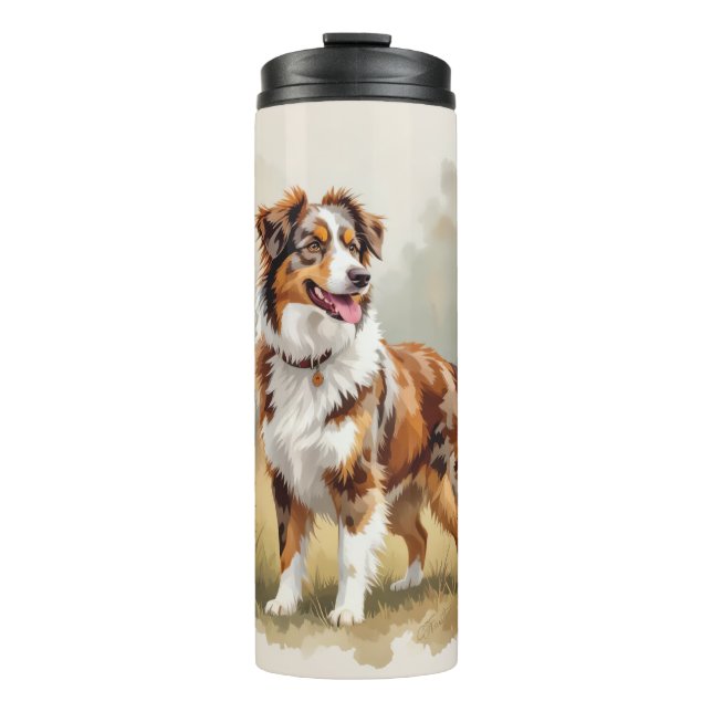 Australian Shepherd Dog Red Merle Aussie Thermal Tumbler (Front)