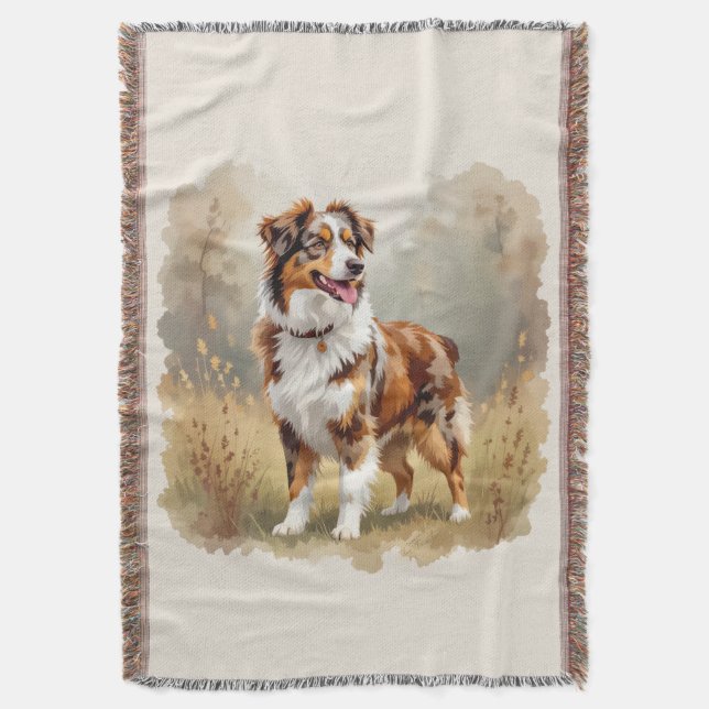 Australian Shepherd Dog Red Merle Aussie Throw Blanket (Front Vertical)