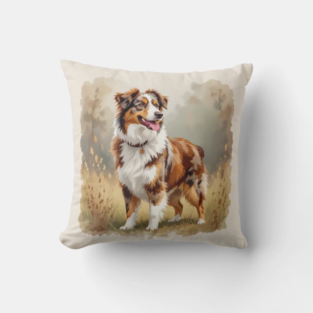 Australian Shepherd Dog Red Merle Aussie Throw Pillow (Front)