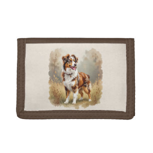 Australian Shepherd Dog Red Merle Aussie Tri-fold Wallet