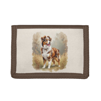 Australian Shepherd Dog Red Merle Aussie Trifold Wallet