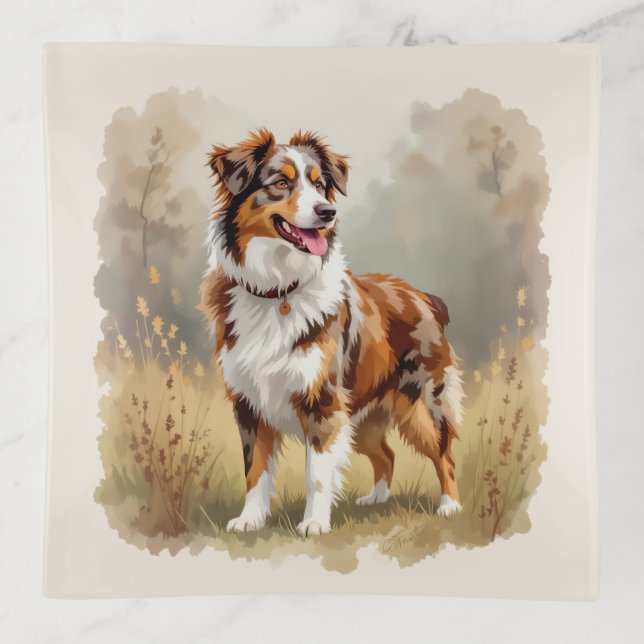 Australian Shepherd Dog Red Merle Aussie Trinket Tray (Front)