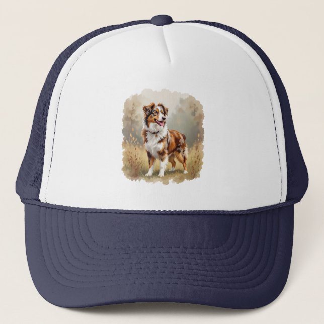 Australian Shepherd Dog Red Merle Aussie Trucker Hat (Front)