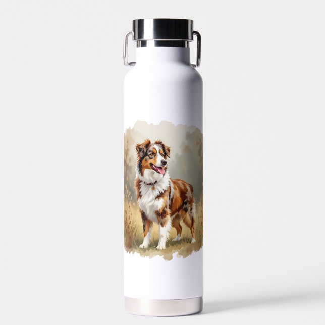 Australian Shepherd Dog Red Merle Aussie Water Bottle (Front)