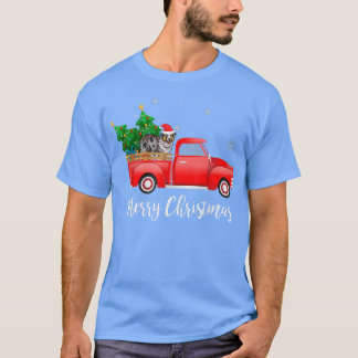 Australian Shepherd Dog Riding Red Truck Christmas T-Shirt