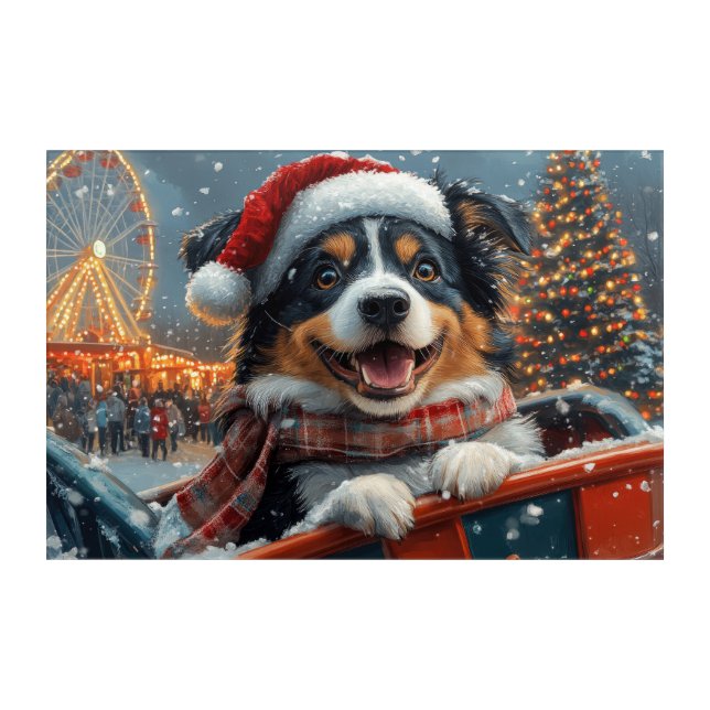 Australian Shepherd Dog Roller Coaster Christmas Acrylic Print (Front)