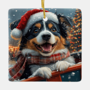 Australian Shepherd Dog Roller Coaster Christmas Ceramic Ornament