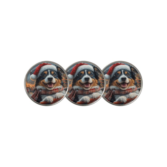 Australian Shepherd Dog Roller Coaster Christmas Golf Ball Marker (3 Up)