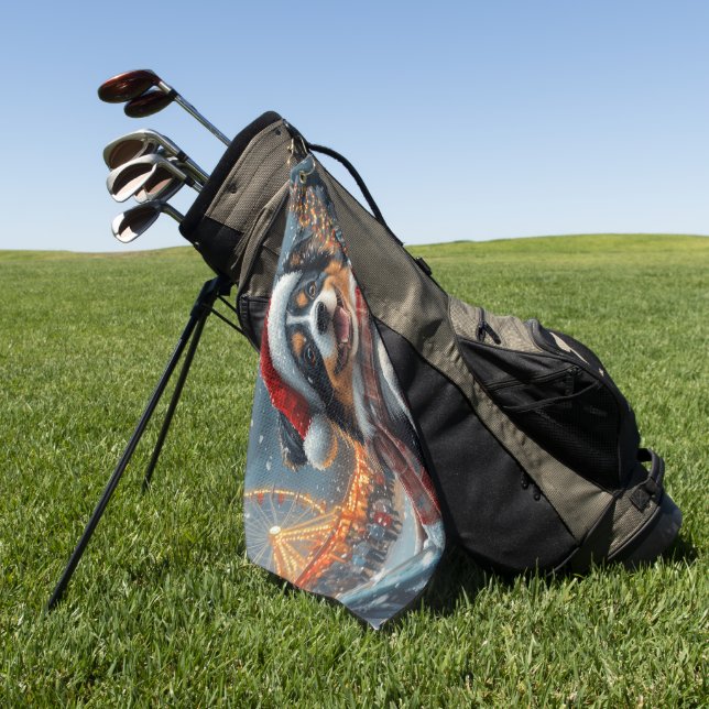 Australian Shepherd Dog Roller Coaster Christmas Golf Towel (Green)